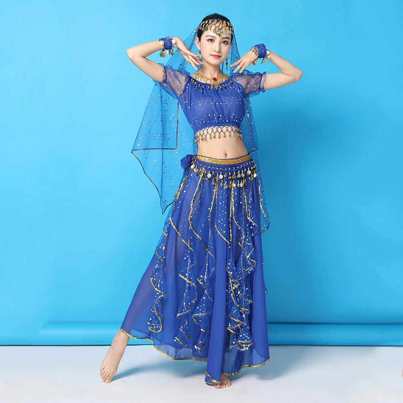 

Halloween Clothes Belly Dance Costume Sari Bollywood Set Women Indian Outfit Festival Performance Chiffon Stage Performance