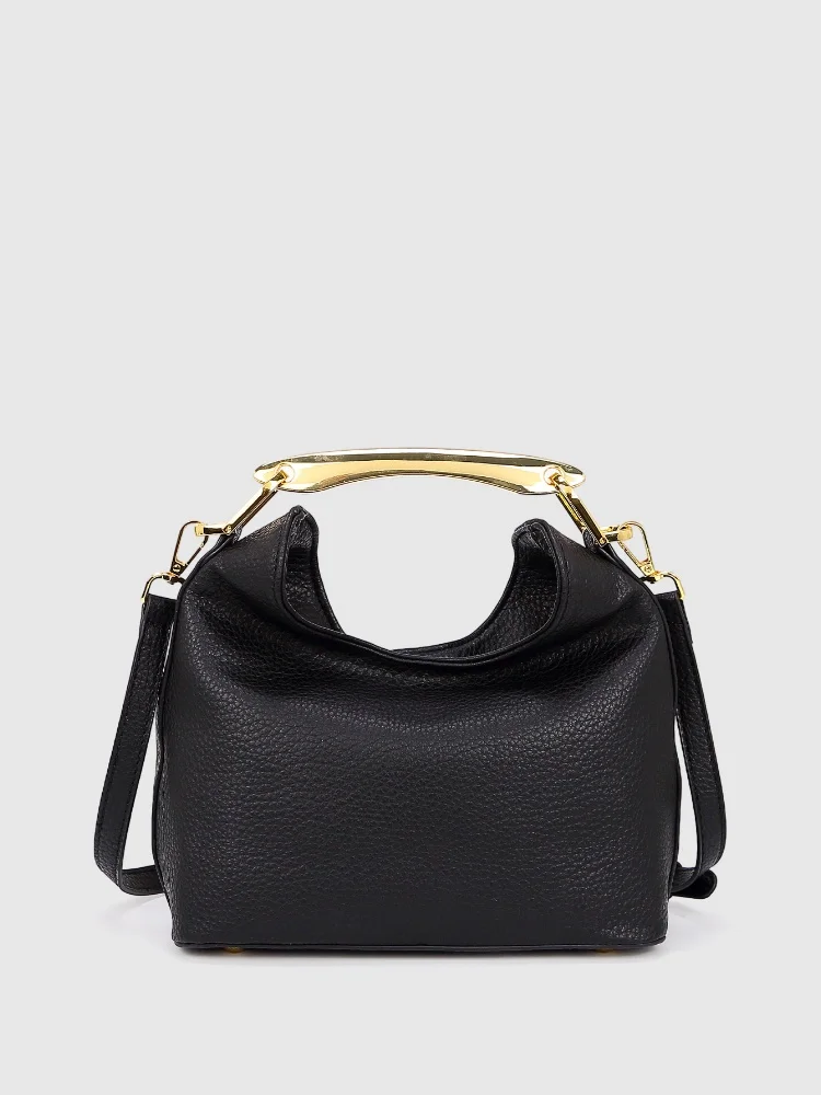 Модная женская сумка с металлической ручкой в корейском стиле, черная мягкая полиэстеровая подкладка, сумки-ведра с застежкой-молнией, сумки через плечо