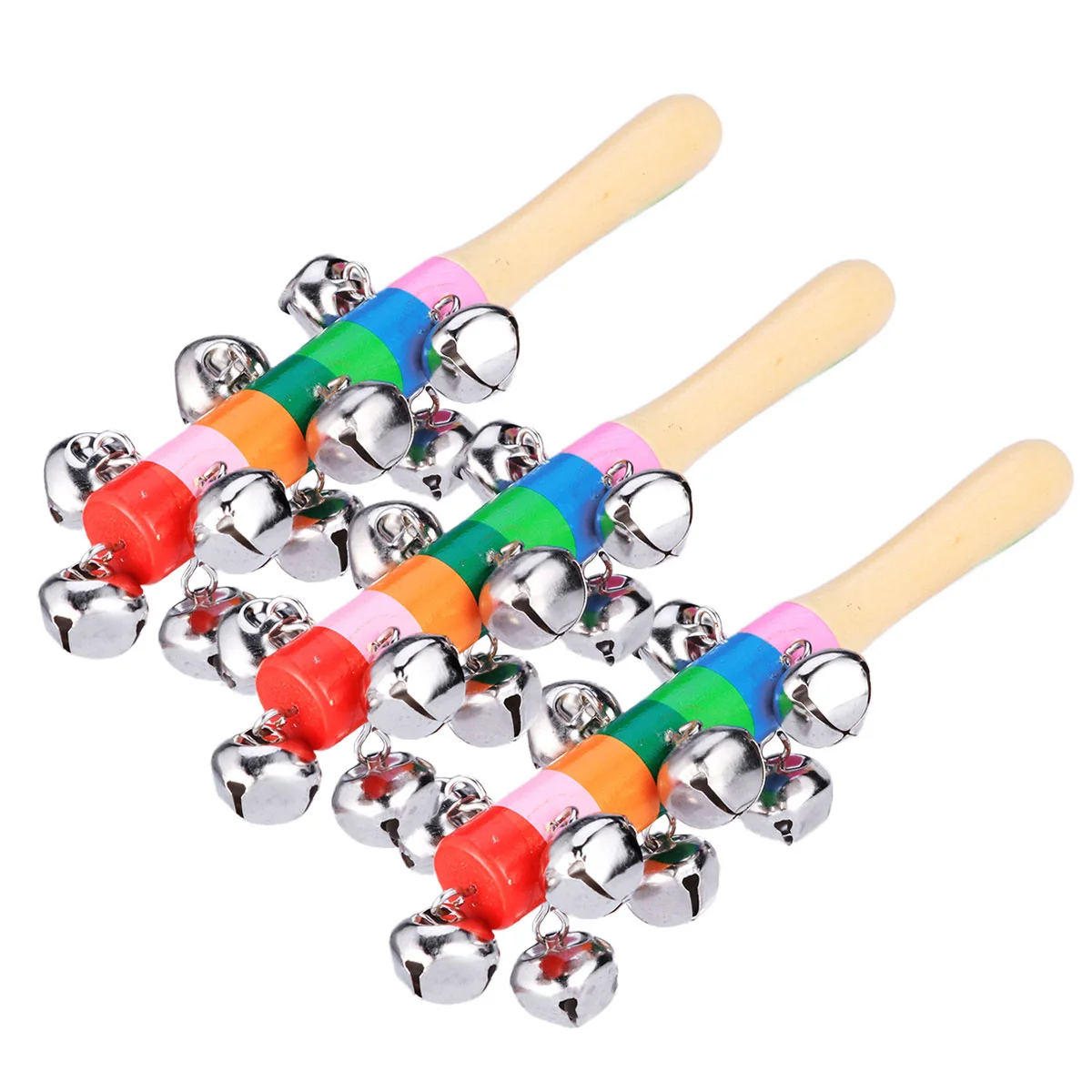 3pcs Baby Kids Toys Jingle Bell Christmas Hand Jingle Bells Children Musical Instrument with Wood Handle