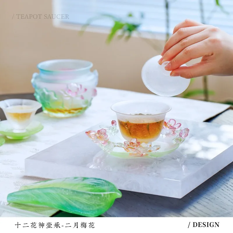 Glazed twelve flower god pot bearing February plum blossom tea ware tea tray tea banquet setting scene gift
