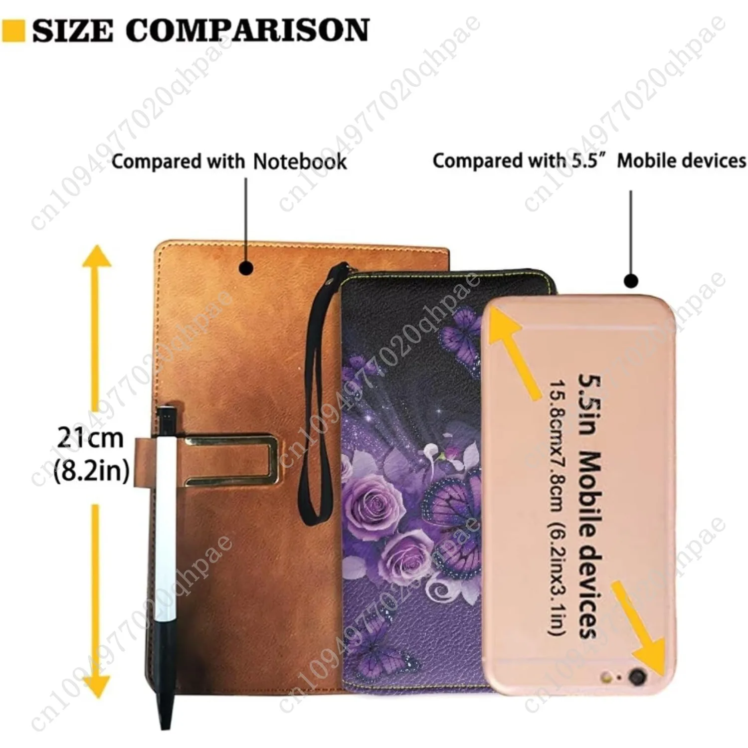 Purple Butterfly Rose Floral Print Long Wallet Ladies Long Wallet PU Leather Card Holder Large Capacity Zip Around Clutch Purse