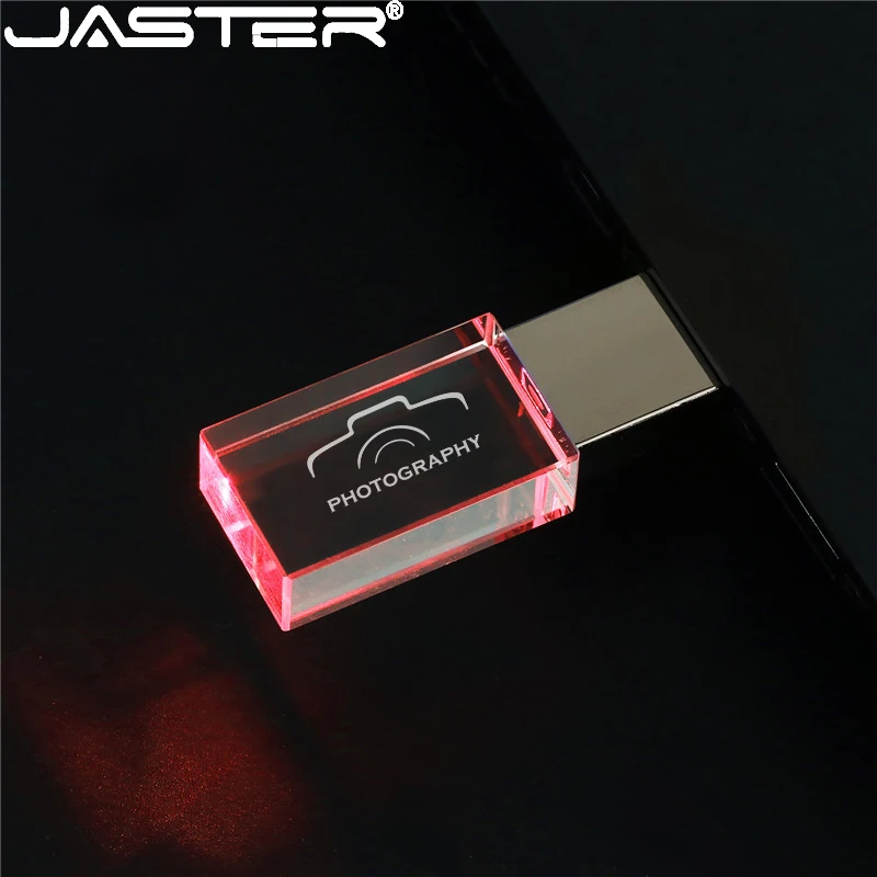 JASTER Colorful LED USB Flash Drive 32GB High Speed Writing Reading Memory Stick Light Premium 2.0 Pendrive 64G Free Custom LOGO