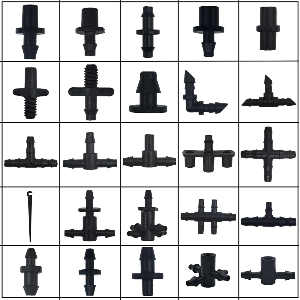 Garden Water Connector Drip Irrigation for 1/4'' & 1/8'' Tubing Hose Accessories Joint Barbed Tees Cross Eng Plug Adaptors