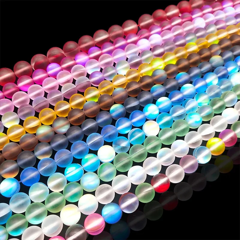 Round Loose Beads for Jewelry Making, Matte AB, Austrian Crystal, Glitter MoonStone, DIY Bracelet, 15 in Strands, 6mm, 8mm, 10mm
