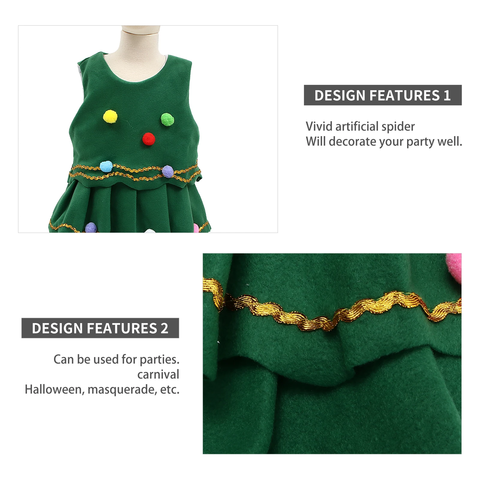 

Christmas Tree Hat Dress Children Cartoon Stage Show Costumes Halloween Performance Outfit Kids Boys Girls Size 110Cm Green