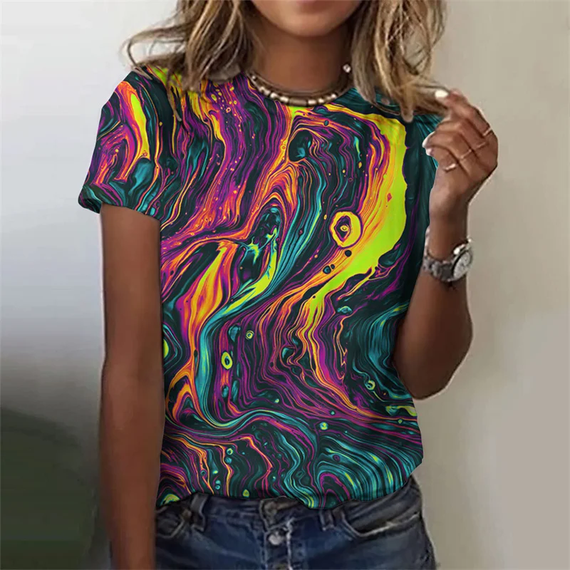 

2024New3DArt Painting Printed Tshirts For Women Summer Fashion Street RoundNeck Short Sleeve Girls Floral T Shirt Female Clothes