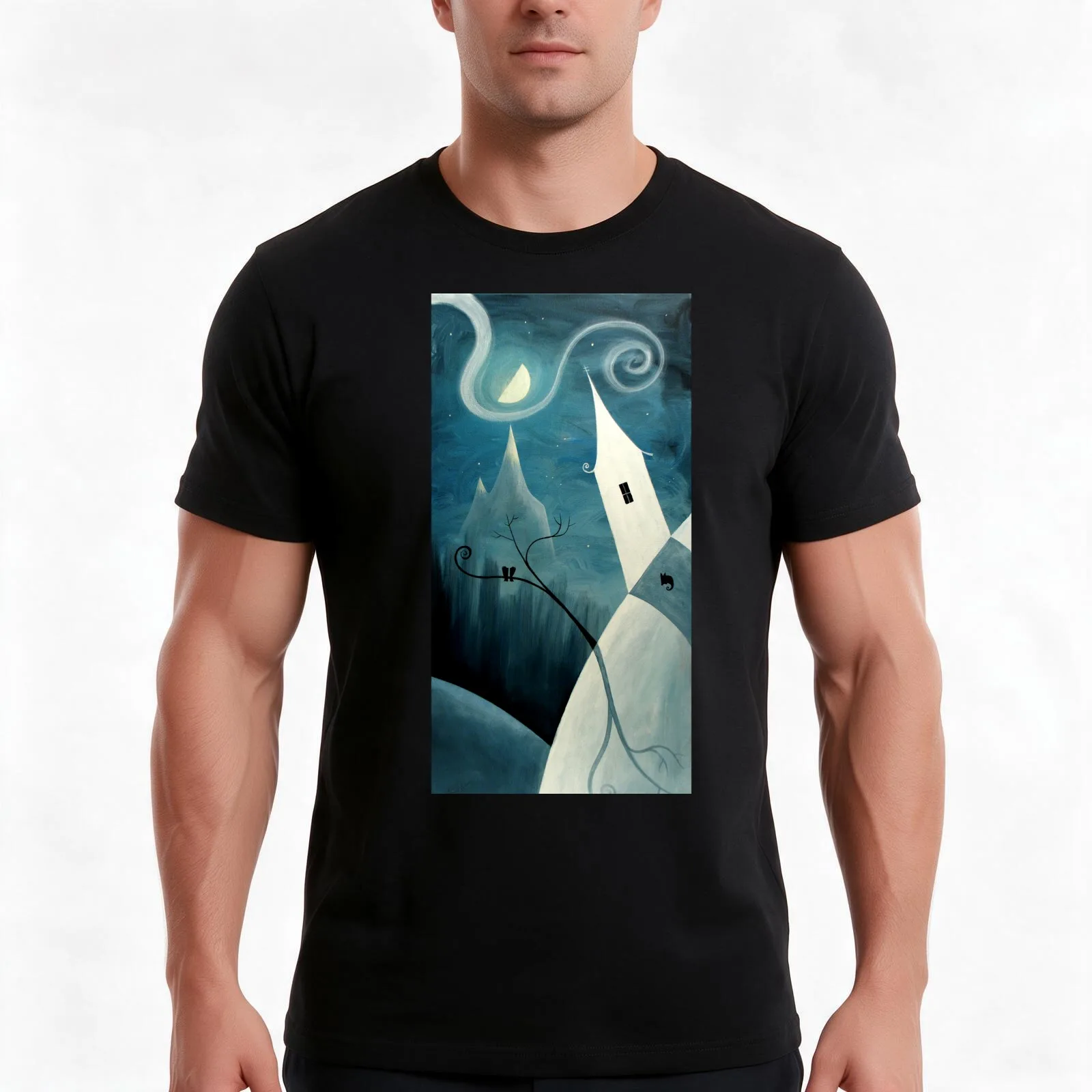 Winter House with Crows T-Shirt, Summer Casual Cotton Tee, Oversized Streetwear Tops, Vintage Graphic Print, Unisex Men Women