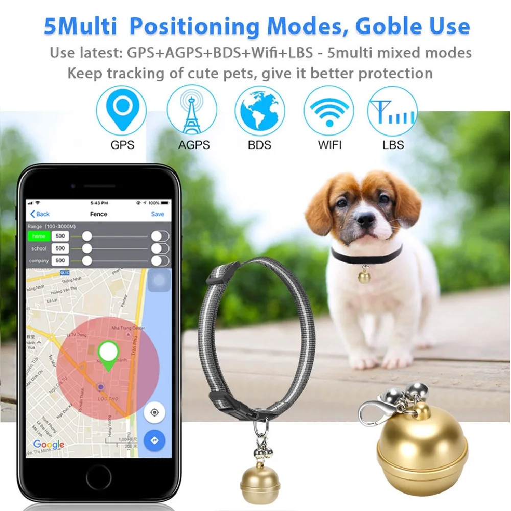 G15 Bell Mini GPS Tracker IP67 Waterproof Free APP Web SMS Real Time Tracking GPS Wifi LBS for Cats Dogs Pets Animal RYDG15