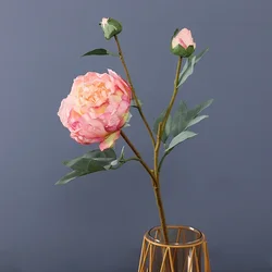 High Quality Simulation 3 Head Bud Core Peony Silk Home Living Room Dining Table Wedding Decoration Fake Artificial Flower