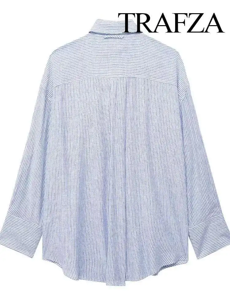 

Babyoung Women Summer Fashion Turn Down Coller Single-Breasted Long Sleeves Tops Female Casual Striped Pockets Decoration Shirt
