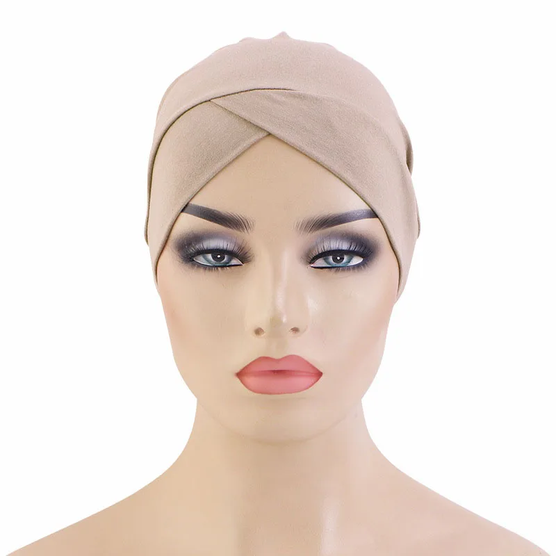 Turbante musulmán para la frente para mujer, Hijabs internos elásticos de Color puro, listo para usar, bufanda para la cabeza debajo del capó Hijab