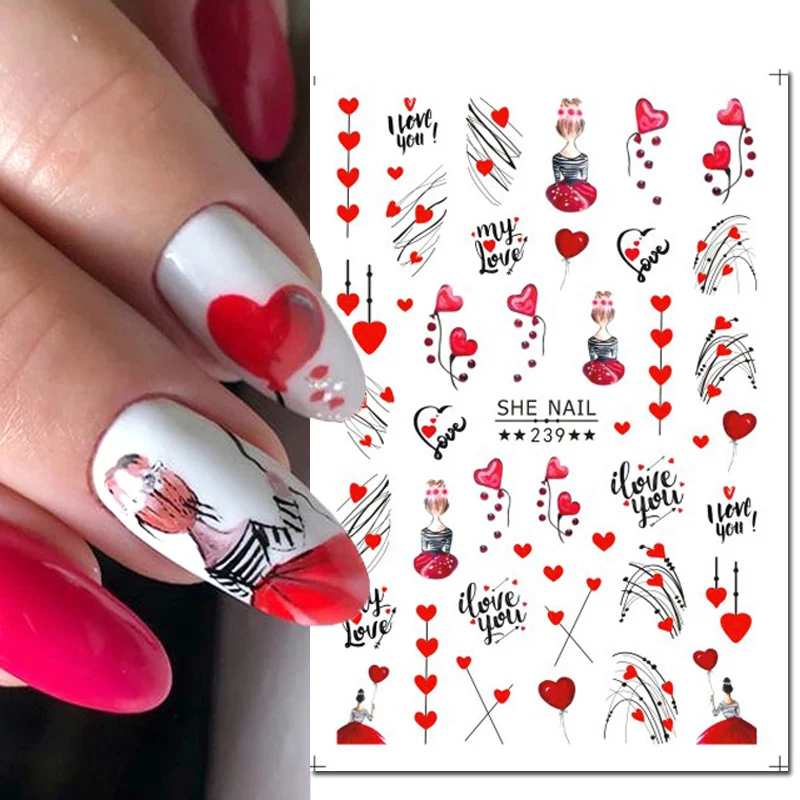 3D Nail Art Sliders Stickers Valentijn Liefde Bomen Wensflessen Paardebloem Liefdesbrieven Decals Nageldecoratie Voor Manicure