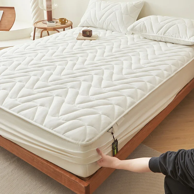 

Modern Simple 2025 New Thick Double Layers Cotton Gauze Double Bed Sheets Soybean Fiber Bedsheets Solid Color Mattress Protector