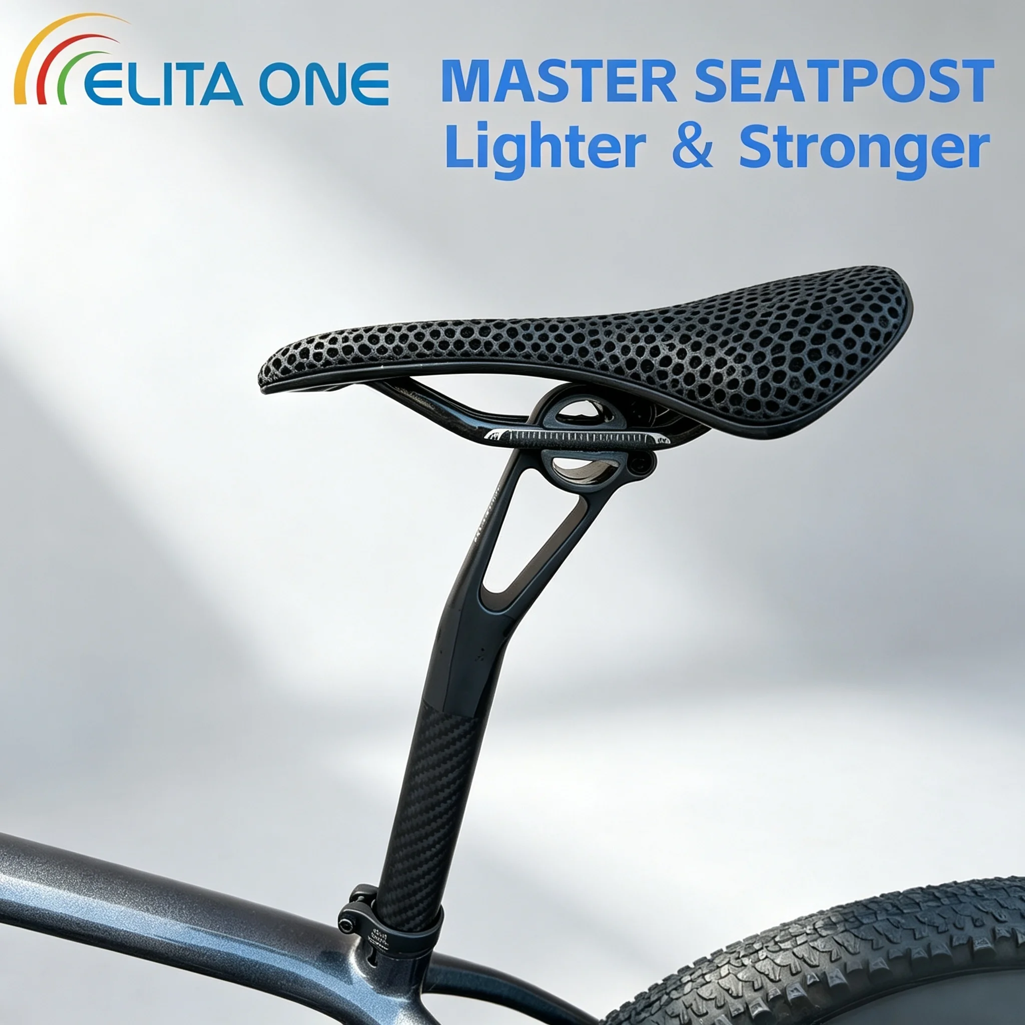 Elitaone Carbon Bicycle Seat Post 25.4/27.2mm Setback 25mm Length Adjustable 350-450mm for MTB/Road Bikes