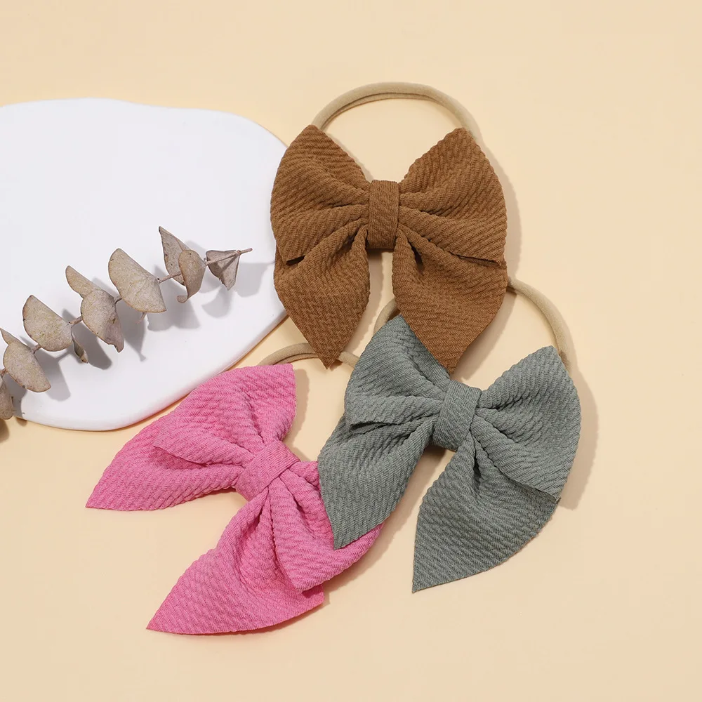 Wholesale 3.5 Inch 12Pcs/Lot Fabric Bow Hairband Baby Girls Hair Roap Bowknot Headbands Kids Hair Accessories