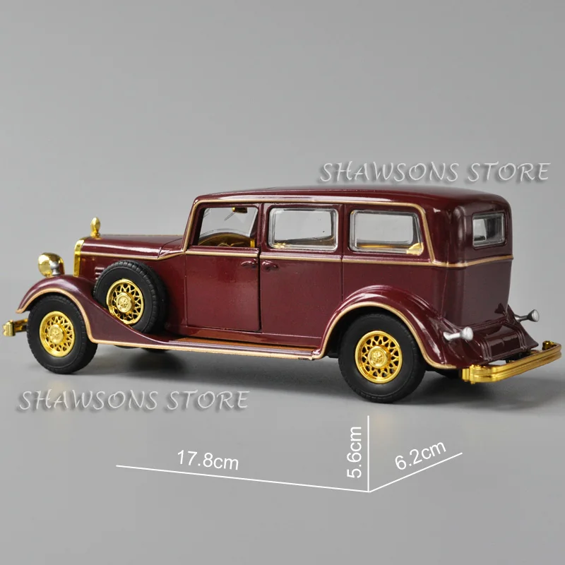 1:32 Scale Diecast Model Car Toy Vintage Classic Deluxe Tudor Limousine 8C Miniature Replica Pull Back With Sound Light