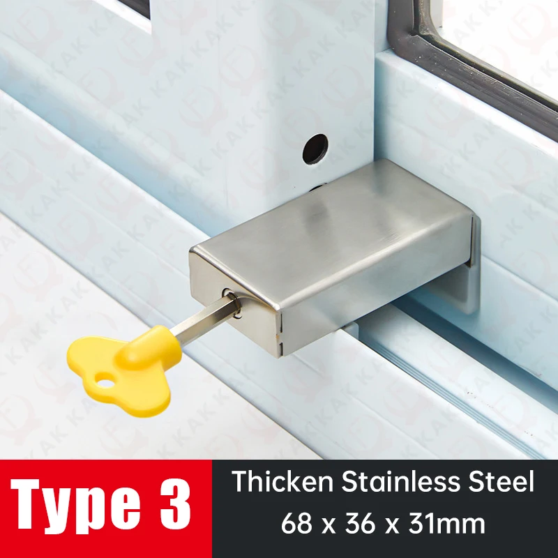 KAK Verstellbarer Fensterschloss-Stopper, Sicherheitsschlösser für Kinder und Haustiere, Diebstahlsicherung, Türschloss, nicht stanzbar, Schiebefensterschloss-Hardware