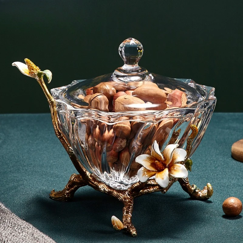Enamel candy jar High-grade tall glass storage jar with lid Household living room coffee table decorative ornament