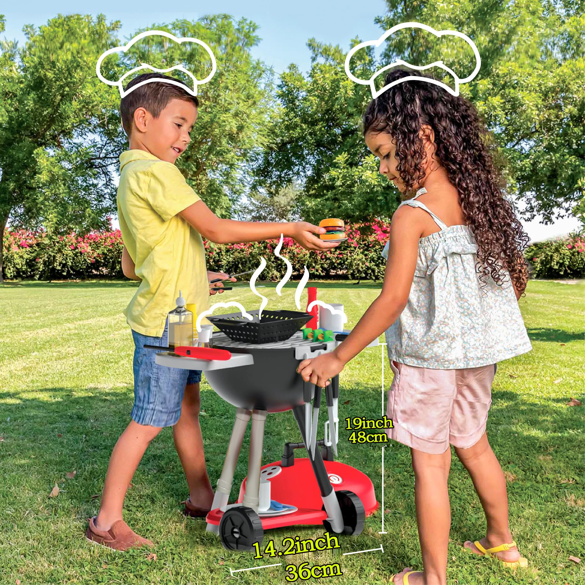 25 PCS Little Chef Kitchen Toy Set - Interactive BBQ Grill Playset with Cooking Utensils, Play Food, and Accessories for Kids, I