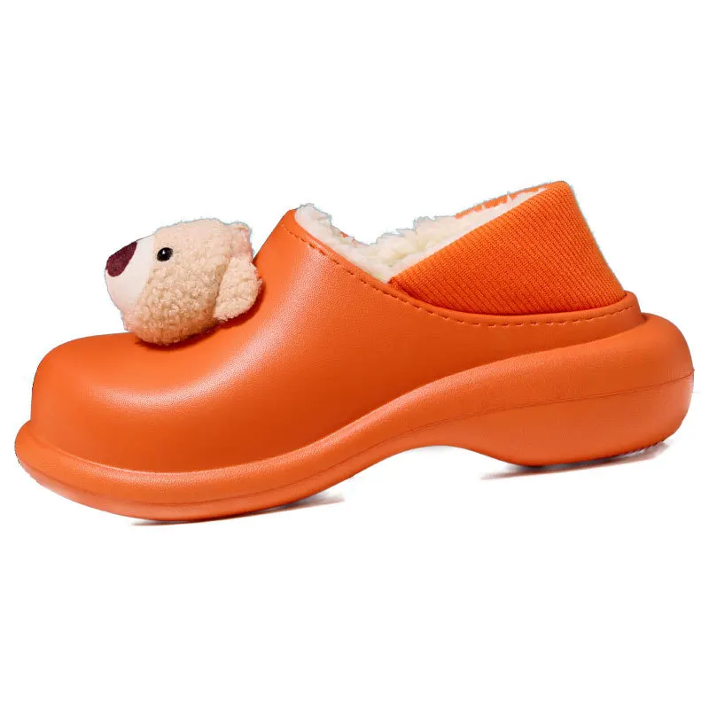 Women Winter Slippers Waterproof Slides Thick Platform Non-Slip Comfortable Home Cotton Shoes Couple Cartoon Bear Casual Shoes