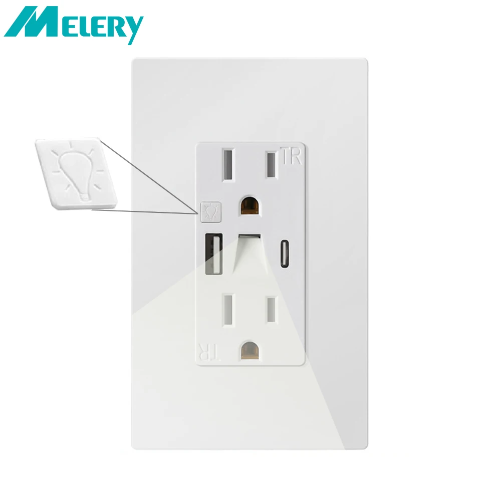 

Двойные розетки Melery из США с USB Type-c 2700K, светодиодный ночник, направляющая AC125V 15A, электрическая розетка Columbia для Японии, домашний офис