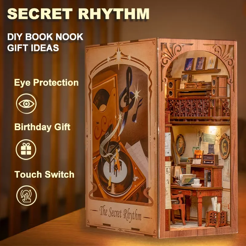 

CUTEBEE DIY книжный уголок комплект миниатюрный дом идеи подарков с пылезащитной крышкой сенсорный свет секретный ритм ремесленные игрушки для подарка на день рождения