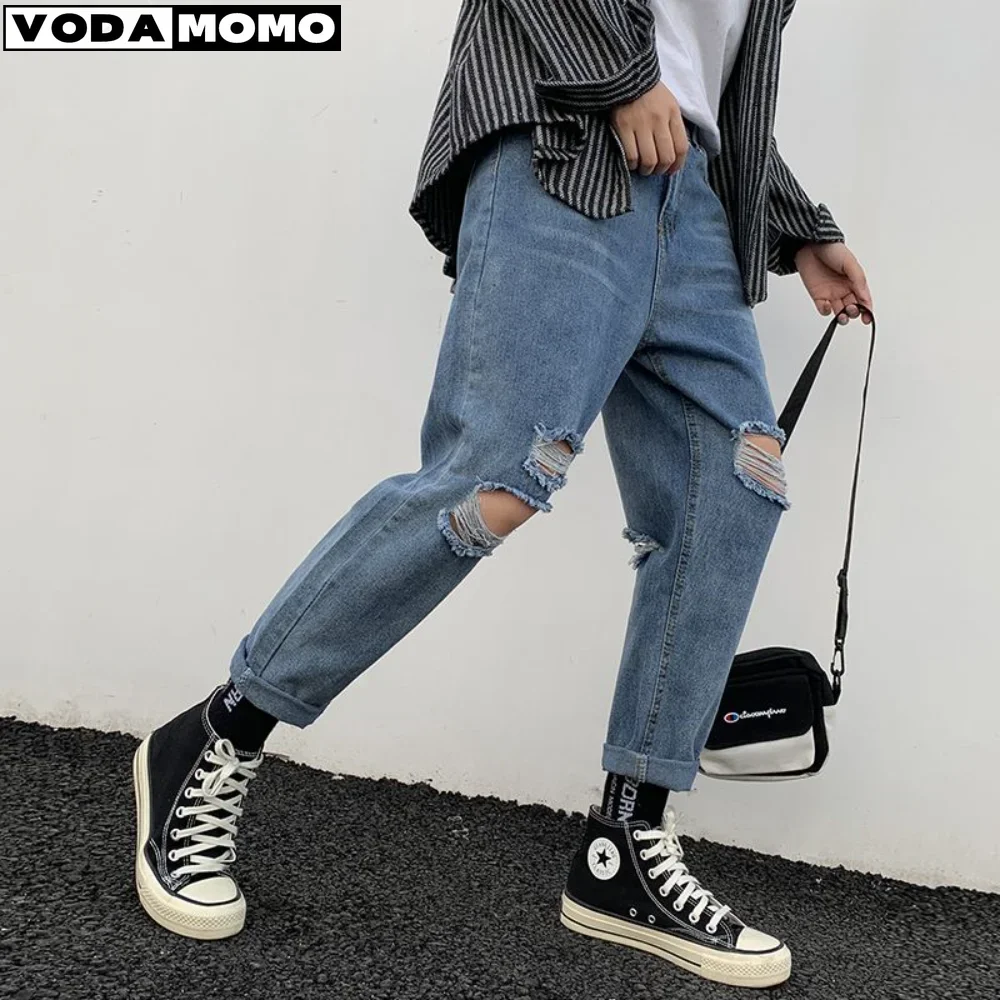 

Мужские джинсы с новыми дырками в Европе и США, новые длинные мужские брюки на молнии, pantalones hombre, мужская одежда, брюки-карго