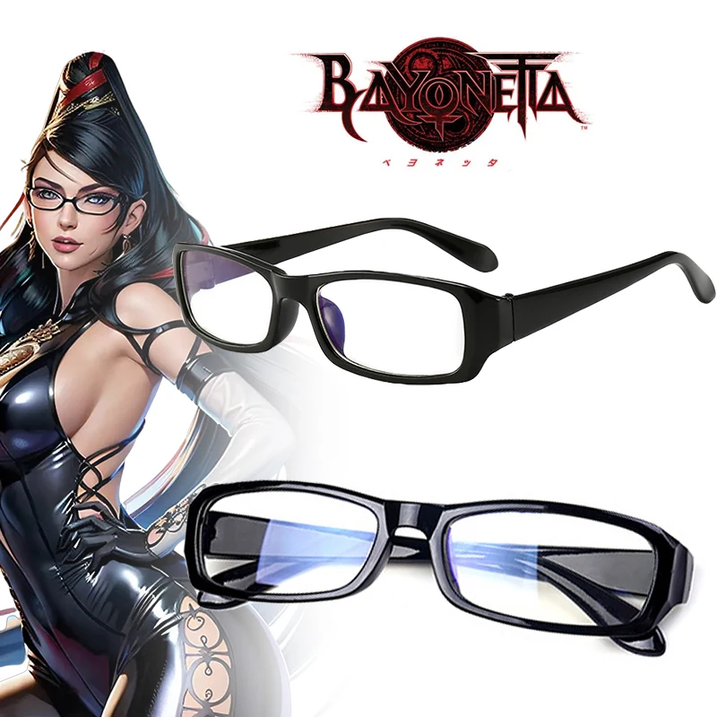 Game Bayonetta Cosplay Glasses Black Eyeglass Frame Retro Protection Eye Flat Mirror Eyewear Unisex Fashion Accessories Prop