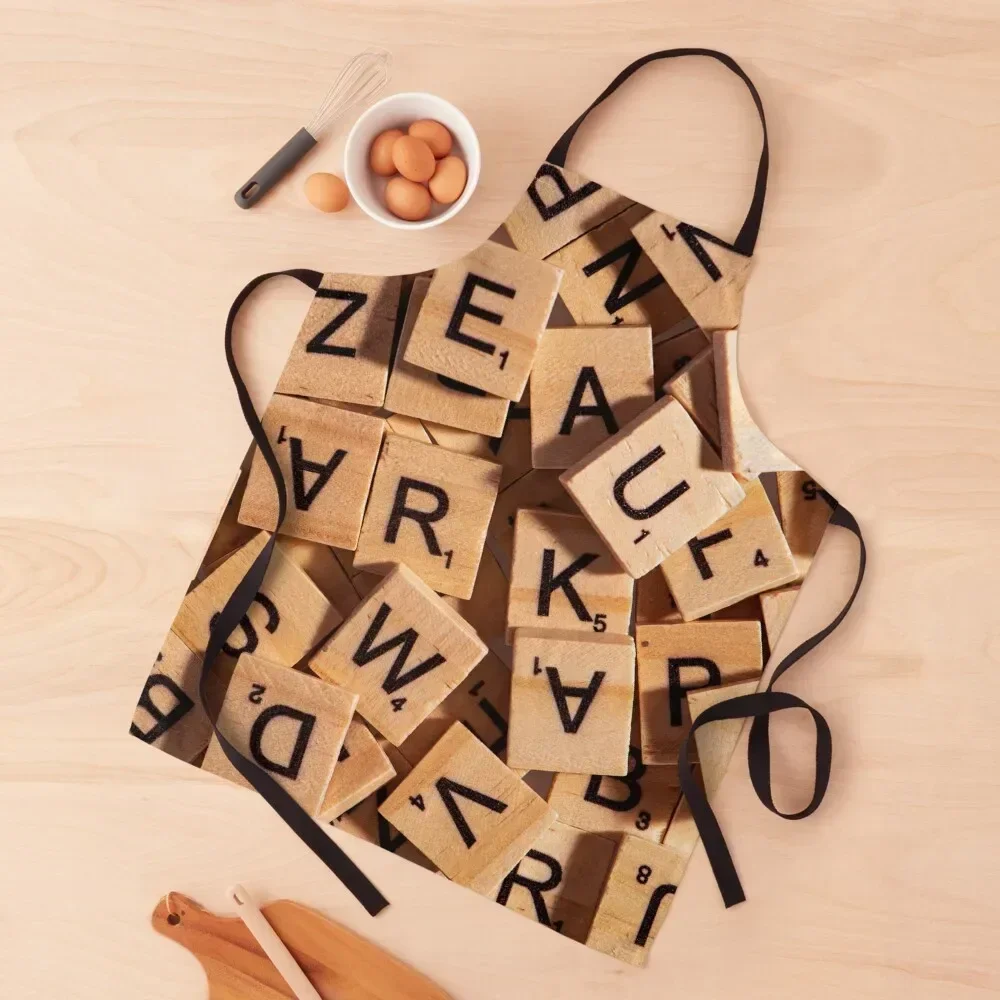 

Wooden Letter Tiles Apron Women's Dress Utensils For Kitchen Kitchen Items Apron