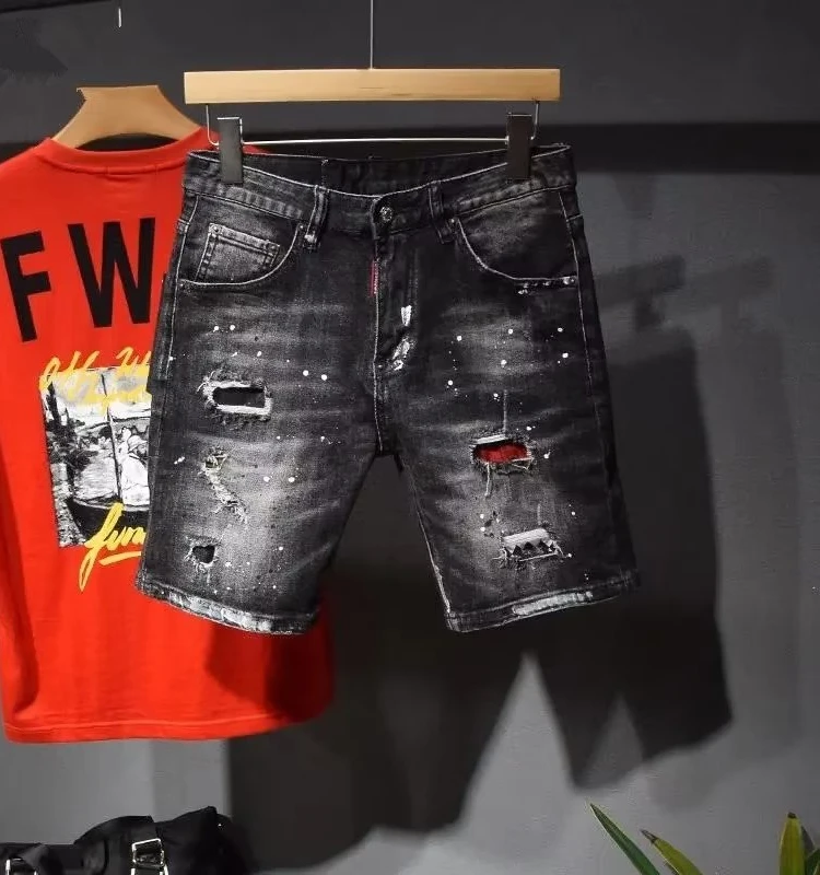 

Мужские джинсовые брюки Street Sle, пэчворк, длина до колена, молодежные, износостойкие, повседневные