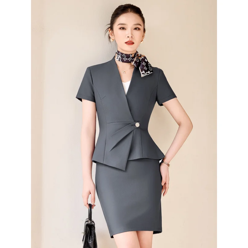 Women's Suit Skirt2026Spring and summer slim-fit, waist-accentuating, elegant short-sleeved irregular professional jewelry store