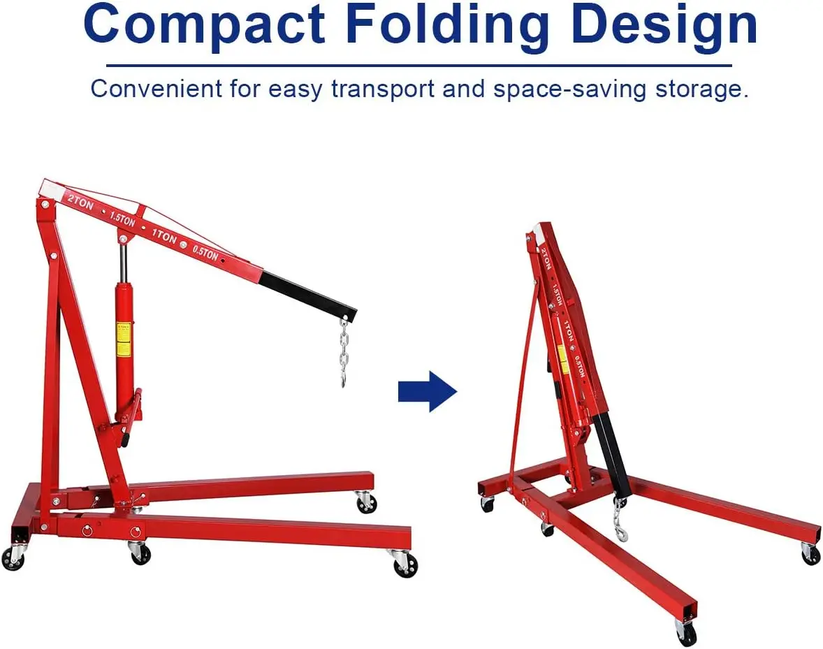 Goplus Engine Hoist, 2 Ton Folding Engine Lift With 6 Wheels, Heavy Duty Steel Hydraulic Shop Engine Crane, Cherry Picker