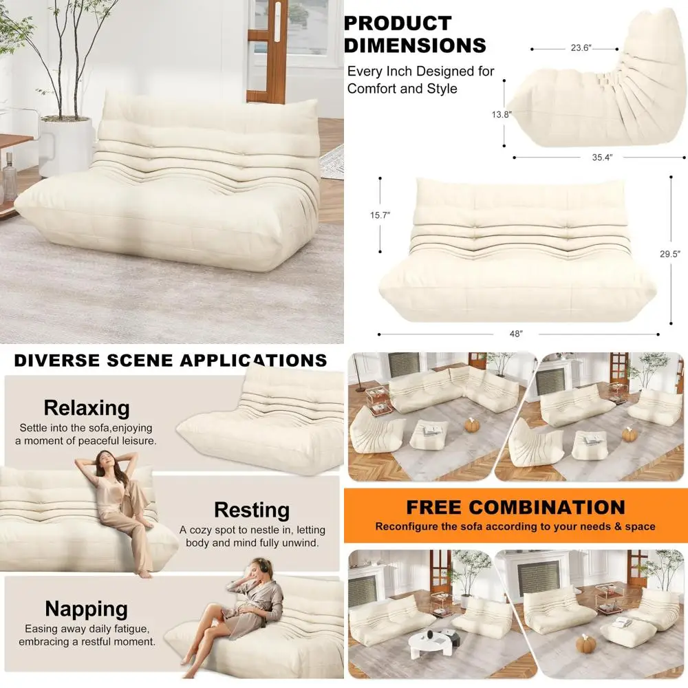 

Adult Foam Loveseat Sofa, Waterproof Fabric Bean Bag Chair, Armless Lounge Chair for Living Room Comfort