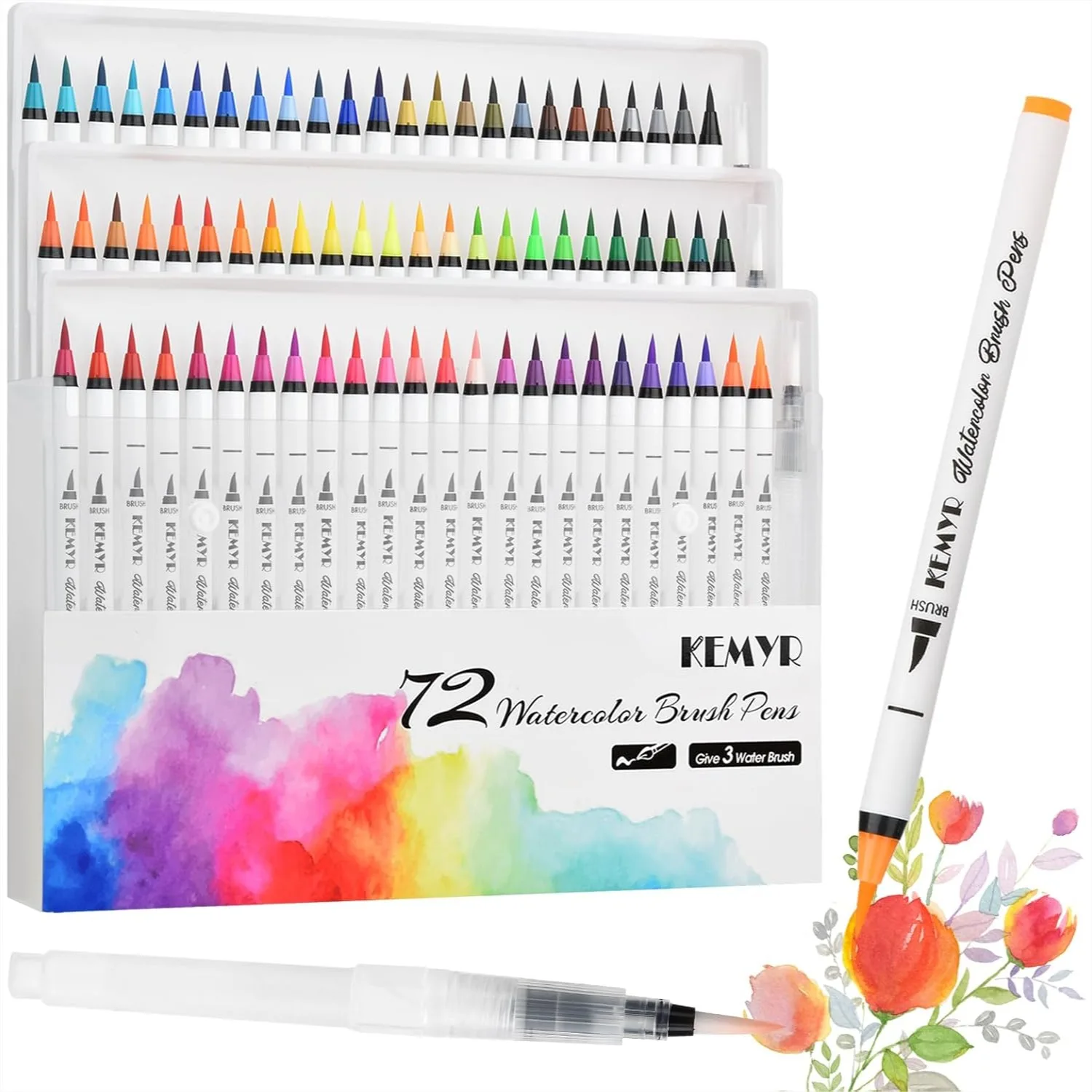 

72 Colors Watercolor Brush Pens Set With 3 Blending Pens For Artists Beginners Coloring Calligraphy Manga