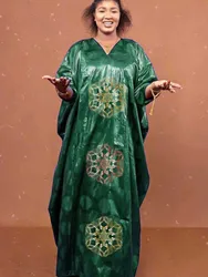 Bazin-Robe à col en V pour femme, robe de soirée traditionnelle, robe de mariée, robe d'anniversaire, tenue portable tout au long des quatre saisons