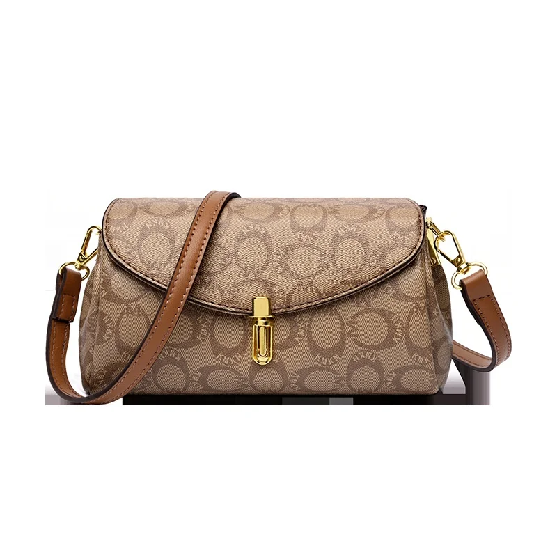 Vintage-Style Patterned Crossbody Bag With Turn Lock Accent Classic Signature Print Crossbody Bag With Turn Lock Closure