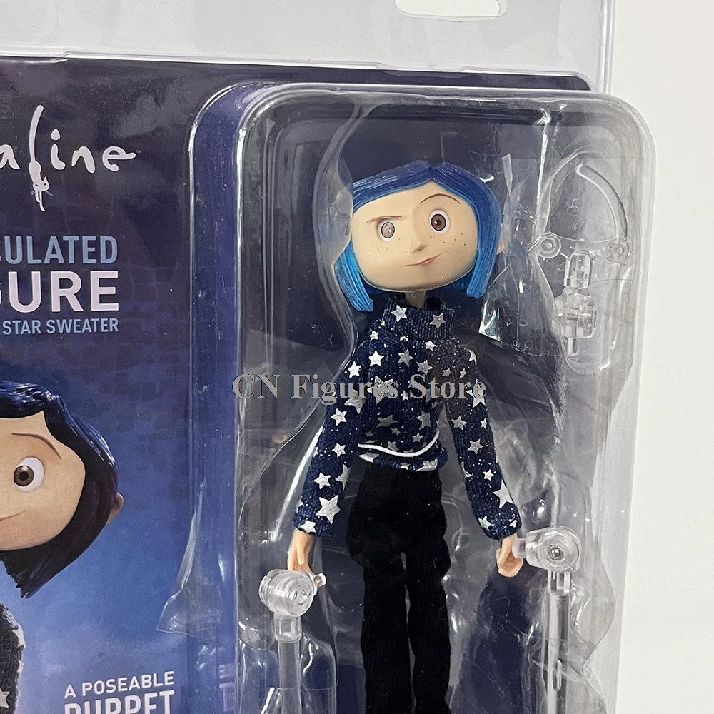 NECA Coraline Figure Articulated Star Sweater Anime Figure Raincoat Sweater In Striped Shirt Toy LA Girl Model Bithday Gifts