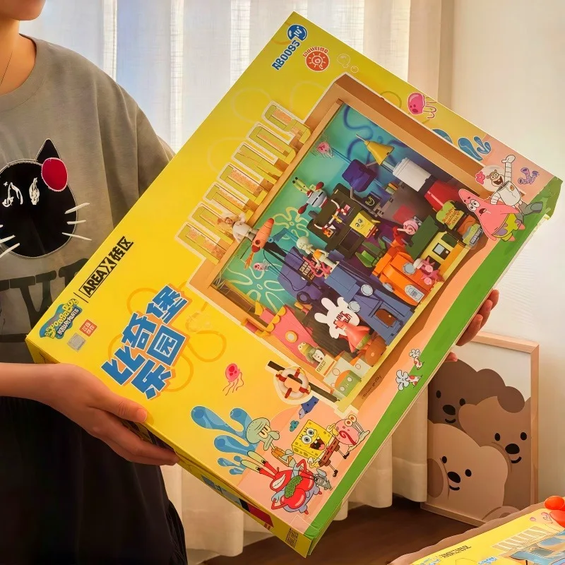 

SpongeBob SquarePants Building Block Bikini Bottom Picture Frame Assembly Anime Toy Model Desktop Ornament Children Holiday Gift