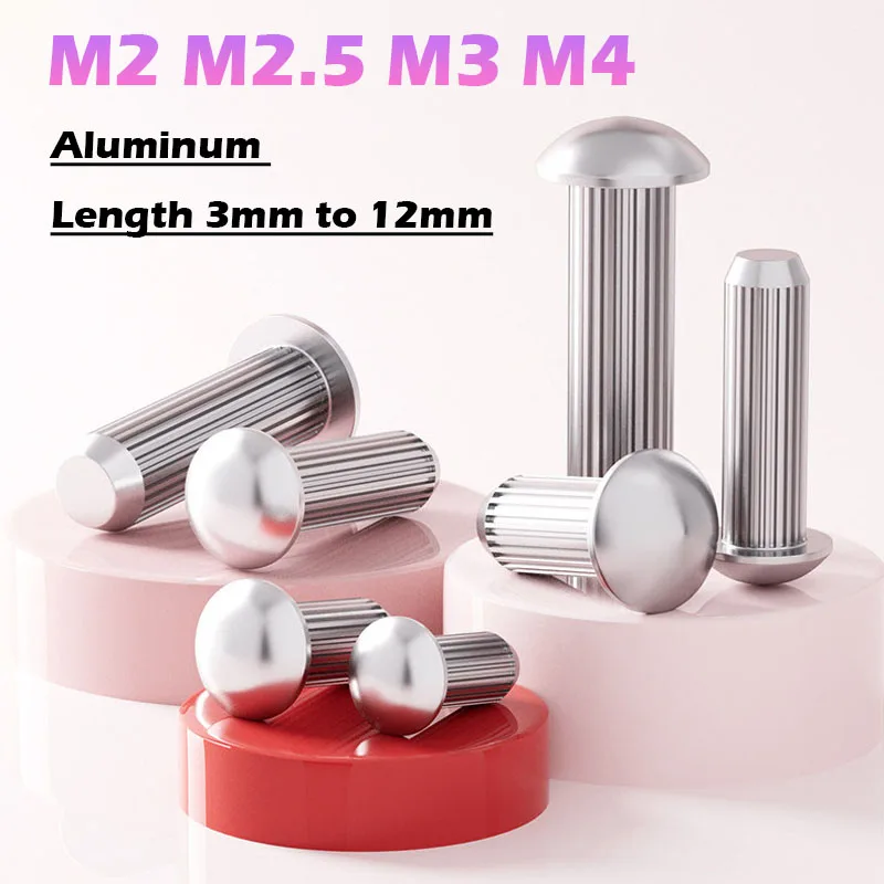 Aluminum Round Button Head Knurled Shank Solid Rivet M2 M2.5 M3 M4 Length 3mm to 12mm for Label Name Plate