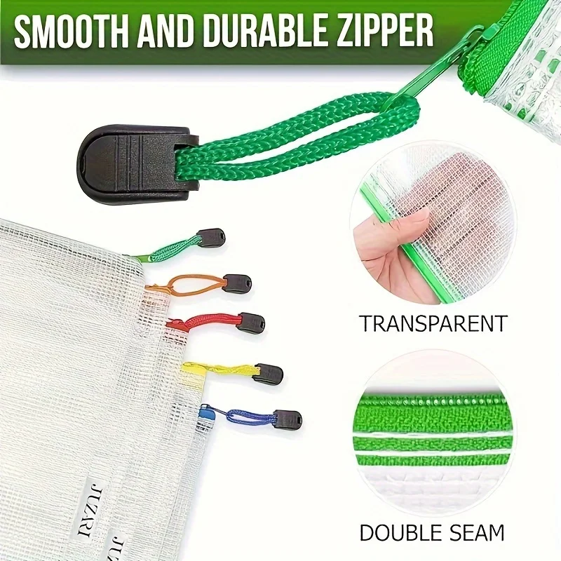 3Pcs A3 PVC Mesh Zipper File Bag,Transparent Large Capacity Art Drawing Storage Pouch,Colored Mesh Design,Random Color Office Do view 4