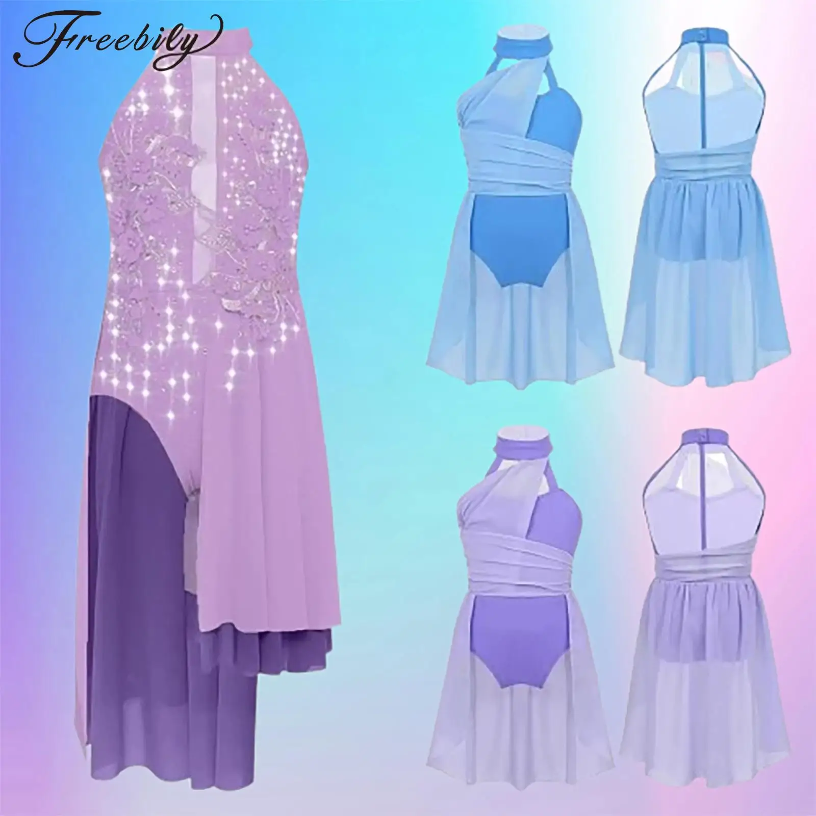 

Лирический танцевальный костюм для девочек, детское балетное платье, шифоновое платье для выступления на сцене, бальное современное гимнастическое трико, танцевальная одежда