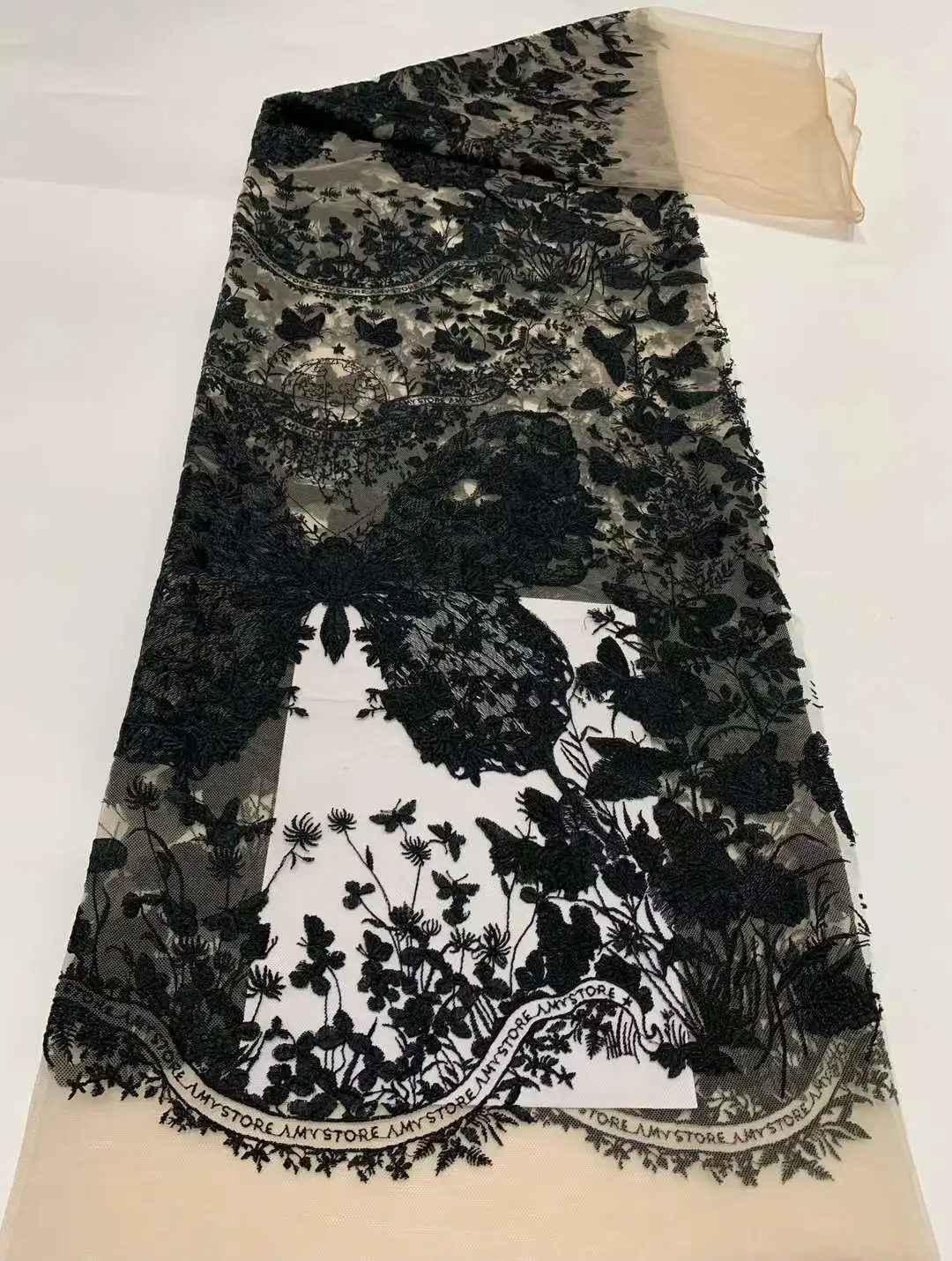 High quality Black Silk Line embroidery French mesh lace ,Beautiful African lace fabric /Wedding. Party Dress,Evening Dresses