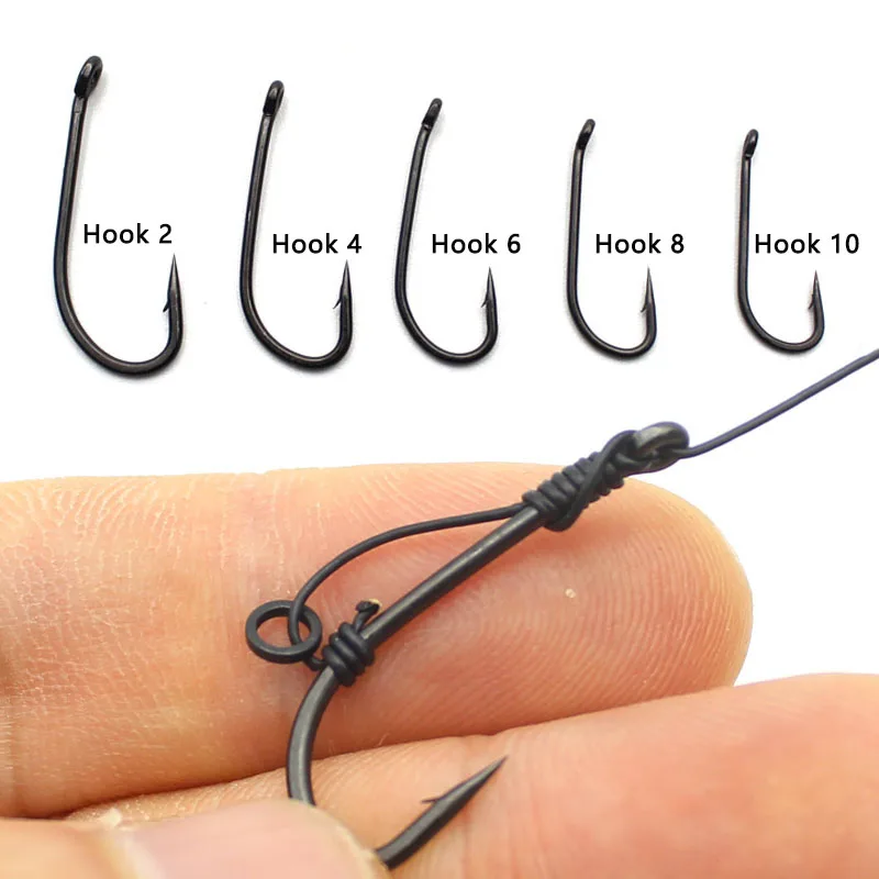 20pcs Carp Fishing Hook PTFE Coated D Rig Hooks High Carbon Steel Matte Black Pop Up  For Carp Rig Fishing Accessories Equipment