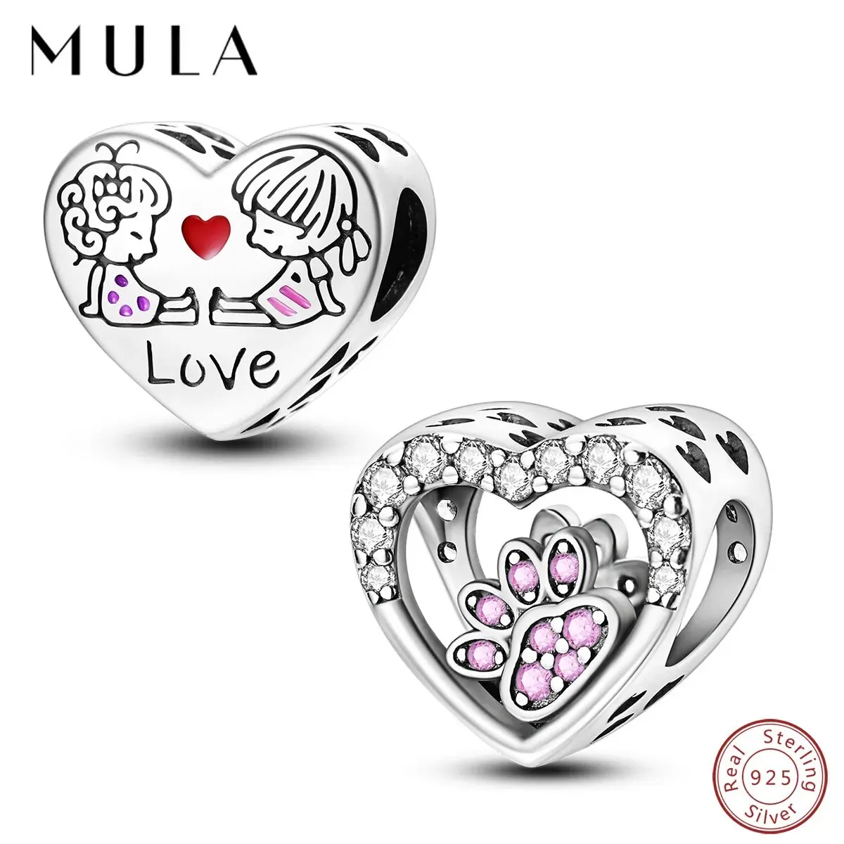 MULA 1PC 925 Sterling Silver Beads Heart Shape Fit Original Charms Bracelet DIY Woman Jewelry