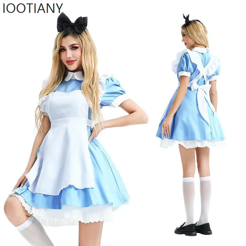 Japanese Sweet And Cute Lolita Dress Maid Apron Role Play Costume Fantasy Carnival Halloween Women's Costume Alice In Wonderland