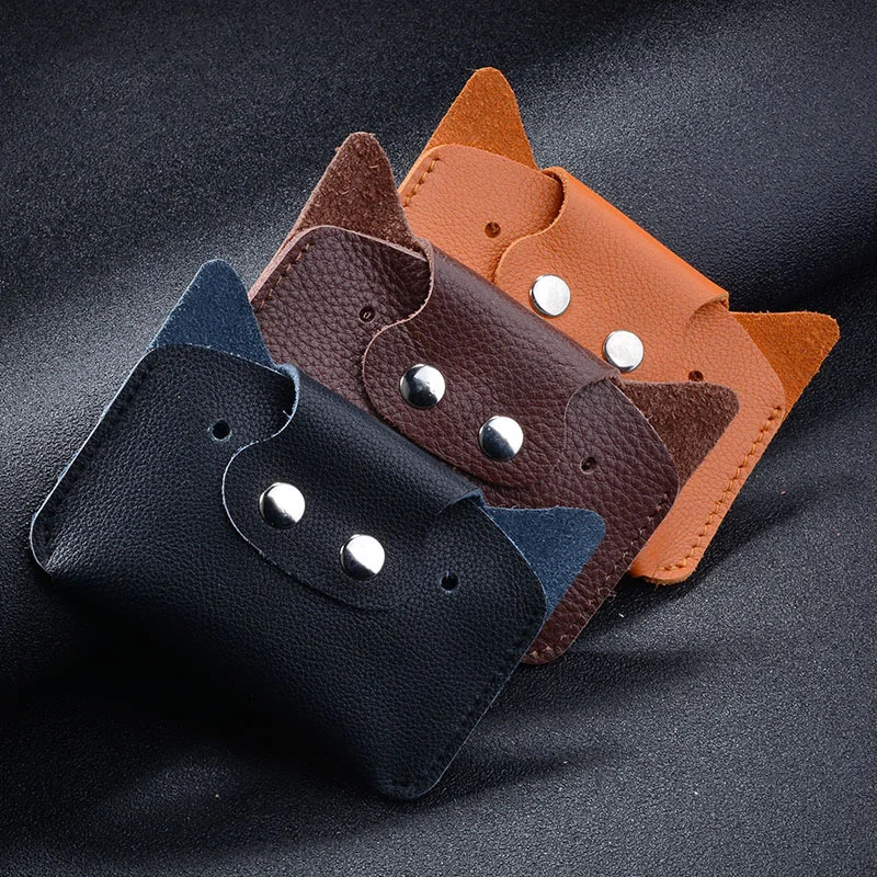 

Creative Genuine Leather Coin Purse Cartoon Cat Small Amount of Cash Bag Top Layer Cowhide ID Card Holder Cute Small Card Bag