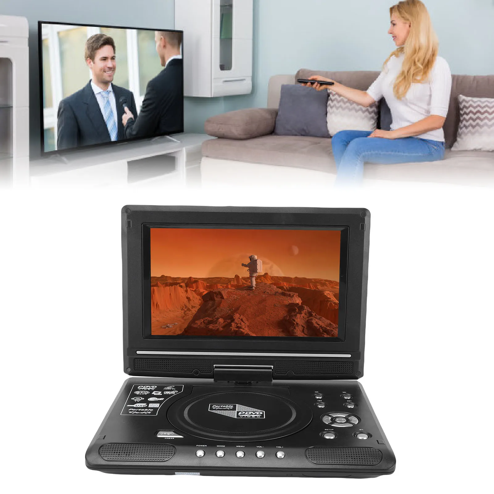 Portable DVD Player with Dual Speakers Antennae Swivel Screen Remote Car DVD Player Support USB Input AV Output Multiple Disc