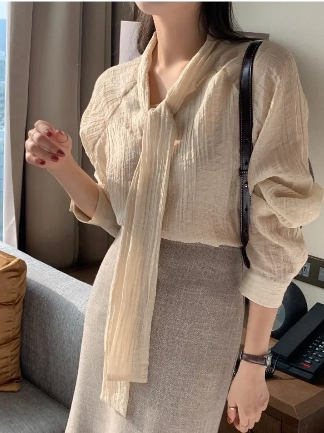 Chic All'inizio della primavera da donna irt Gentle Sweet Sa Versatile Ele Coreano Sle Long Sve Girls' irt Faionable Camicetta