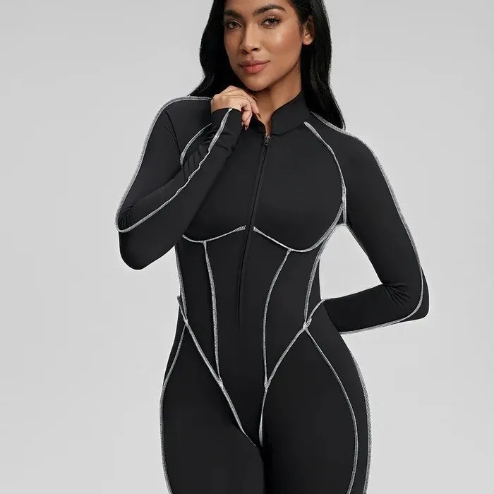 Sports and Fitness Segmentation Design One-piece Suit Spice Girl Tight Yoga Suit with Chest Pad Breathable One-piece Deli