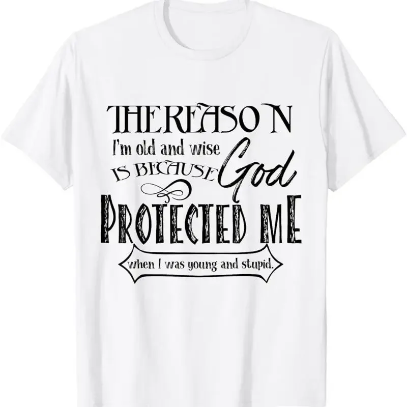 تي شيرت God Protect Me عندما كنت شابًا وغبيًا مضحكًا لعيد الميلاد للرجال من القطن برسوم رحلة